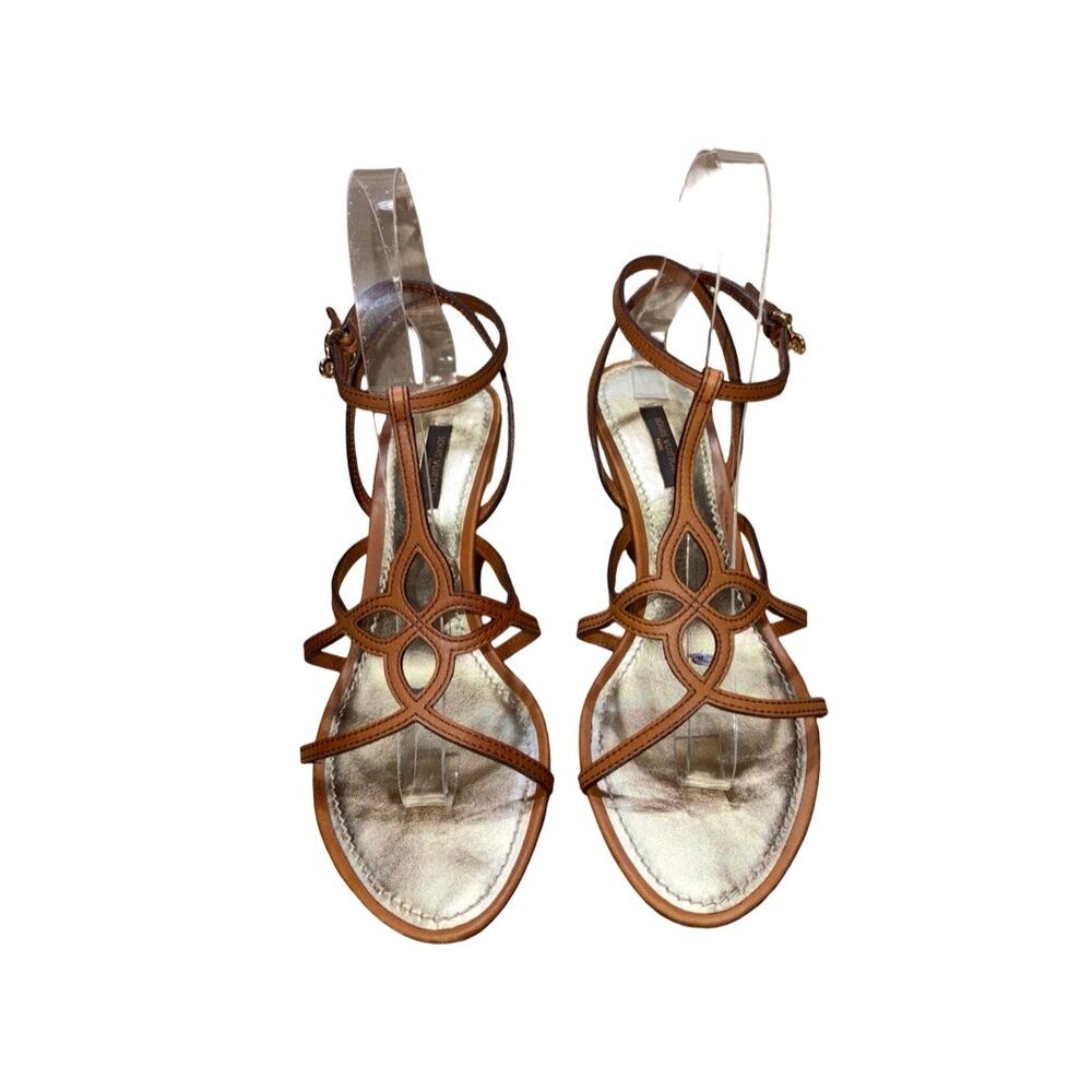Louis Vuitton Paris Brown Leather Strappy Wedge Sandals     Size: 37.5 / US 7.5